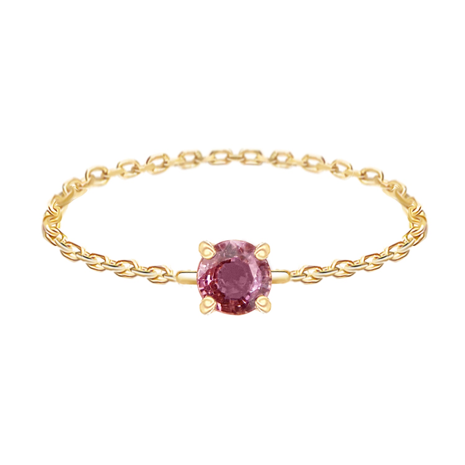 Raspberry Tourmaline Chain Ring 14k gold Stackable ring
