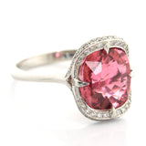 Raspberry Tourmaline & Diamond Aurora Ring pt900 engagement ring side view