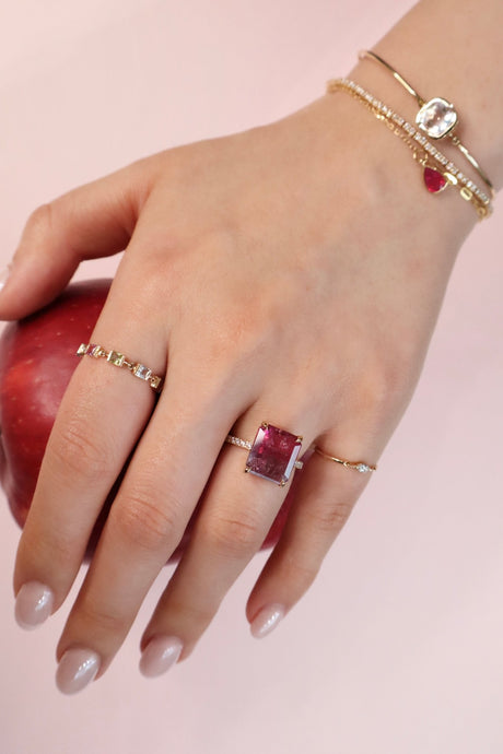 Raspberry Watermelon Tourmaline Supreme Ring 18k gold engagement ring on model