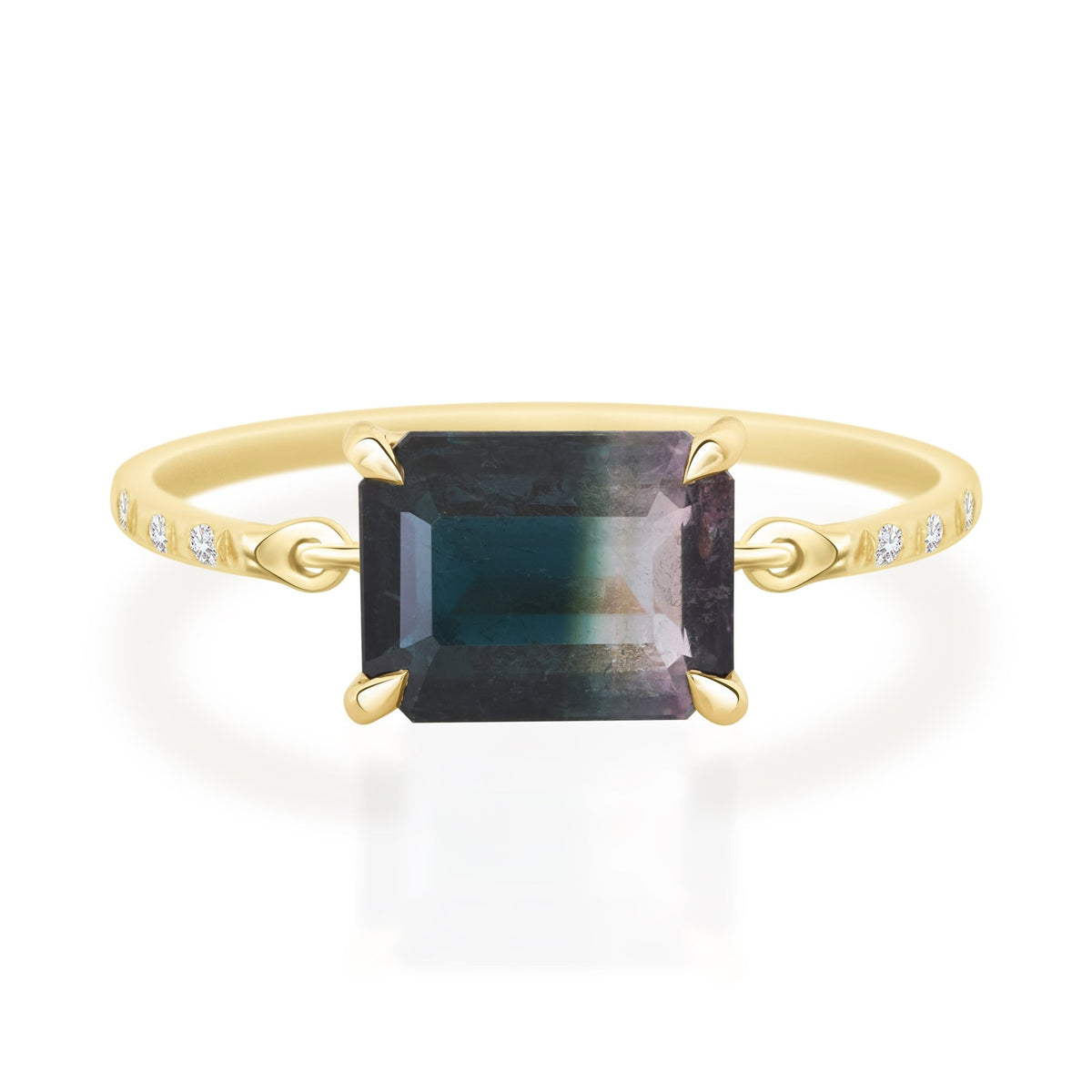 Raven Watermelon Tourmaline Petite Circle Diamond Ring 18K gold stackable ring