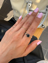 Raven Watermelon Tourmaline Petite Circle Diamond Ring 18K gold stackable ring on model 2
