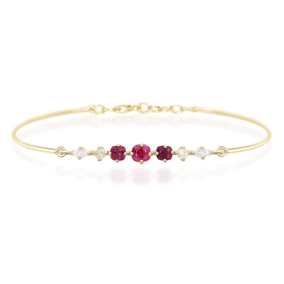 Red Spinel & Diamond Compass Bangle YG14K gold stackable design 
