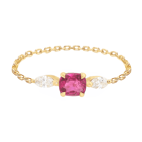 Red Spinel & Diamond Dream Weaver Chain Ring 18k gold Stackable ring