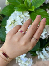 Red Spinel & Diamond Dream Weaver Chain Ring 18k gold Stackable ring on model