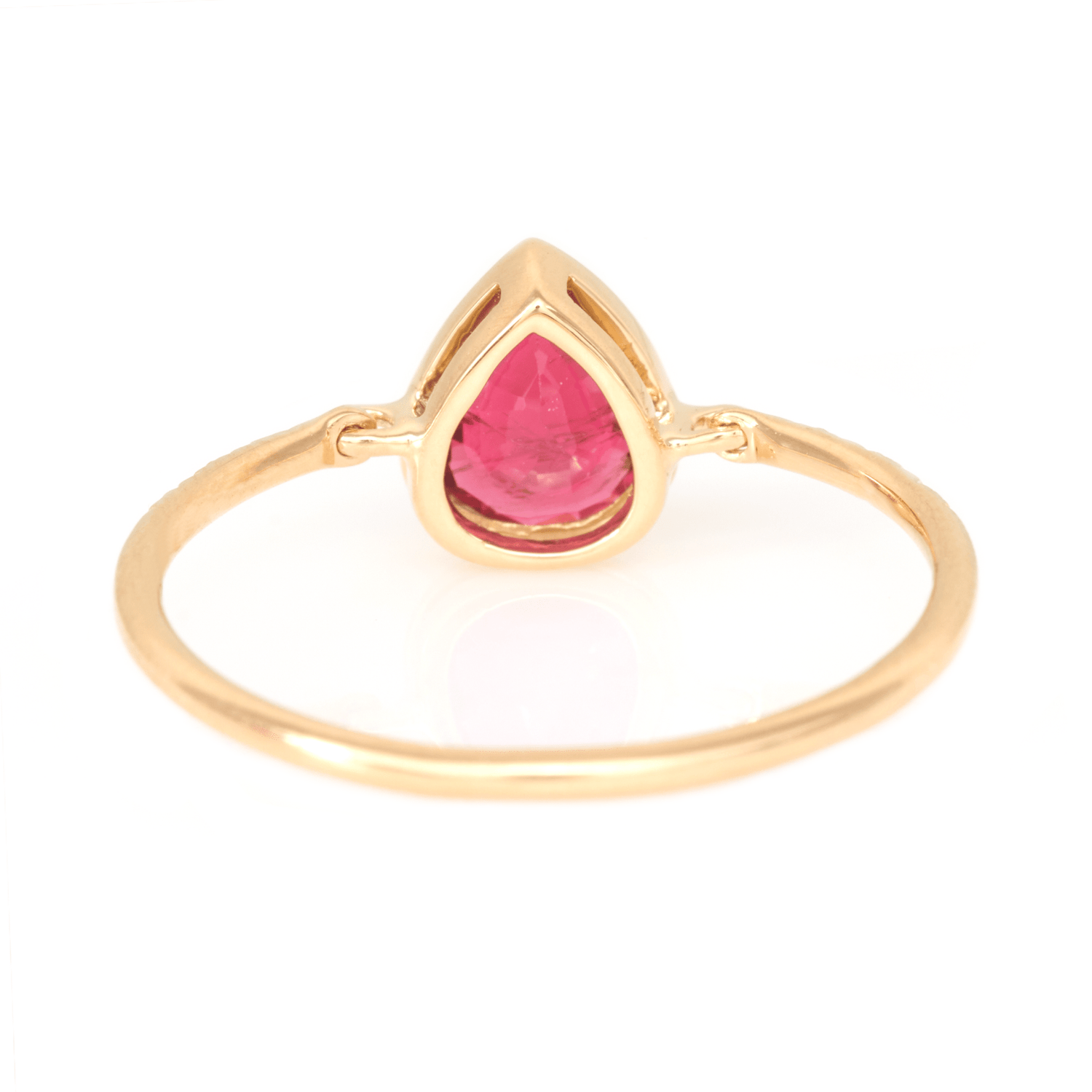 Red Spinel Pear Petite Circle Diamond Ring 18k gold Stackable ring back view