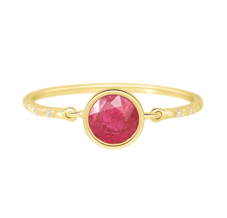 Red Spinel Petite Circle Diamond Ring 18k gold Stackable ring