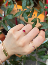 Red Spinel Petite Circle Diamond Ring 18k gold Stackable ring on model