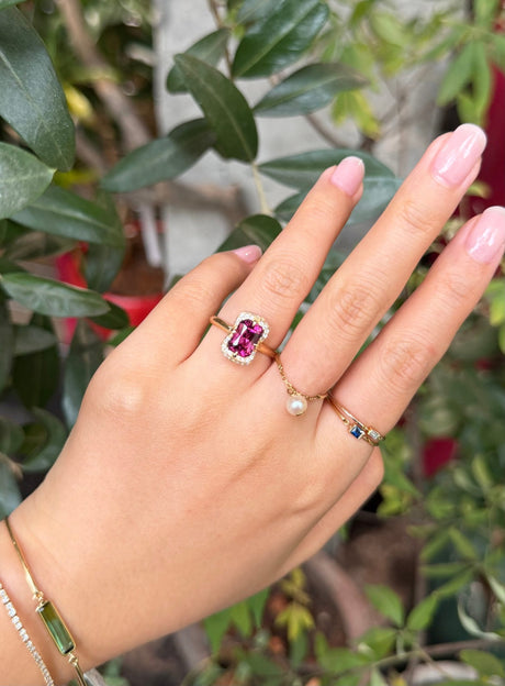 Rhodolite Aurora Ring 18k gold engagement ring 