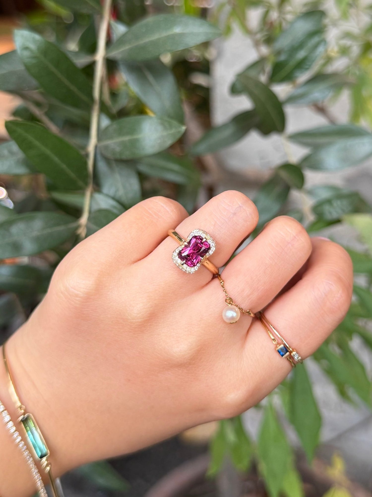 Rhodolite Aurora Ring 18k gold engagement ring  