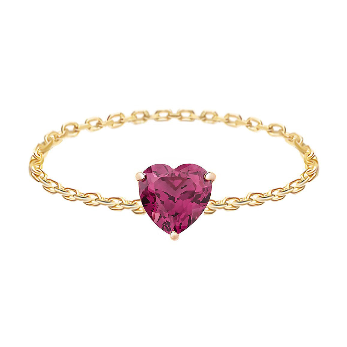 Rhodolite Heart Supreme Chain Ring 18K Stackable ring