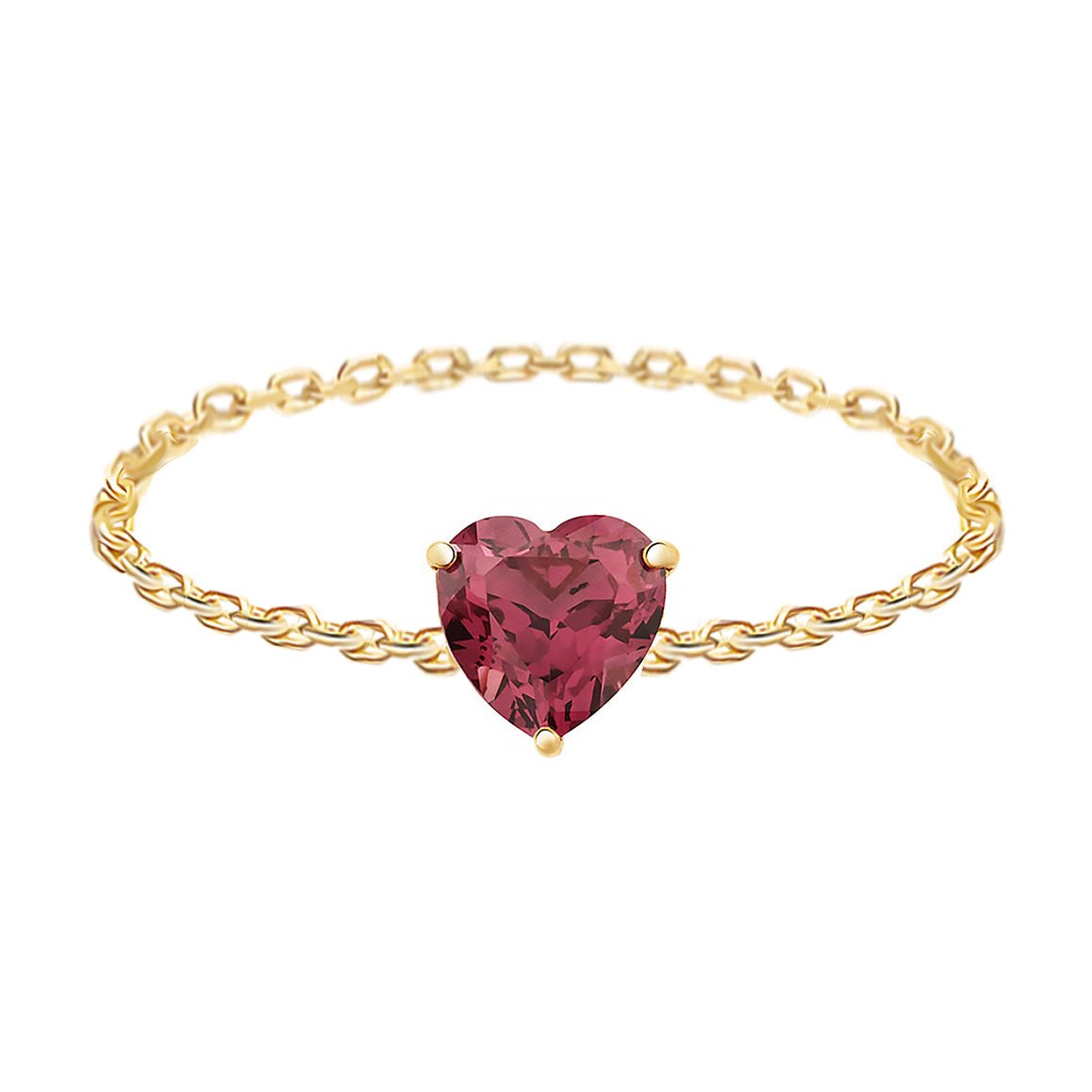 Rhodolite Heart Supreme Chain Ring 18k gold Stackable ring