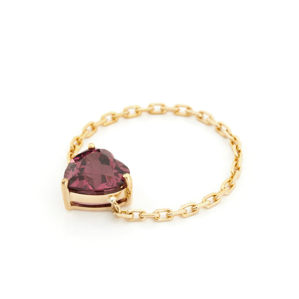 Rhodolite Heart Supreme Chain Ring 18k gold Stackable ring side view