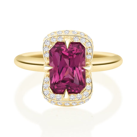 Rhodolite Radiant Aurora Ring 18K gold engagement ring