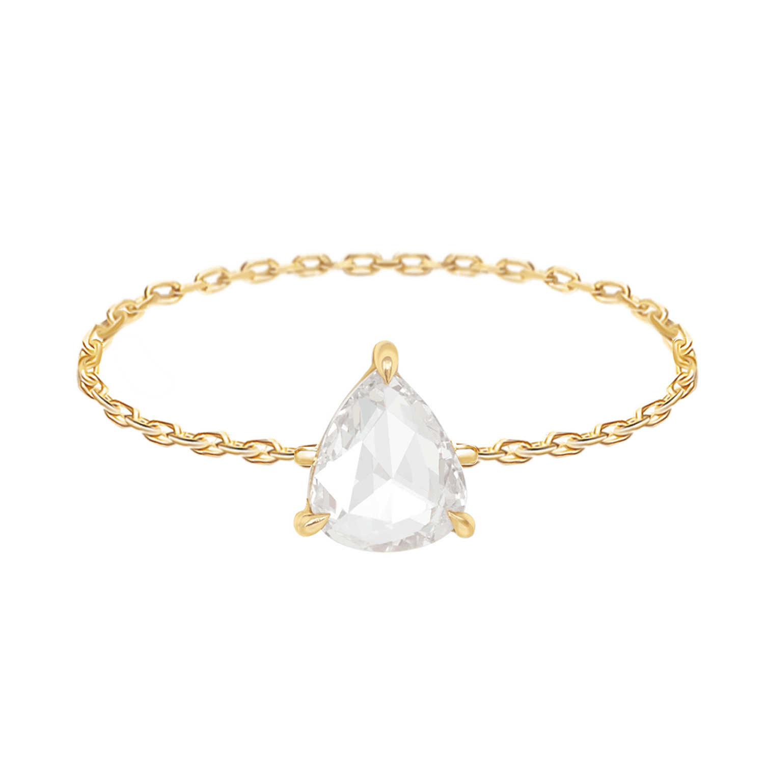 Rose Cut Champagne Diamond Chain Ring 18k gold Stackable ring