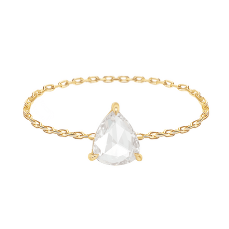 Rose Cut Champagne Diamond Chain Ring 18k gold Stackable ring