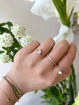 Rose Cut Champagne Diamond Chain Ring 18k gold Stackable ring on model