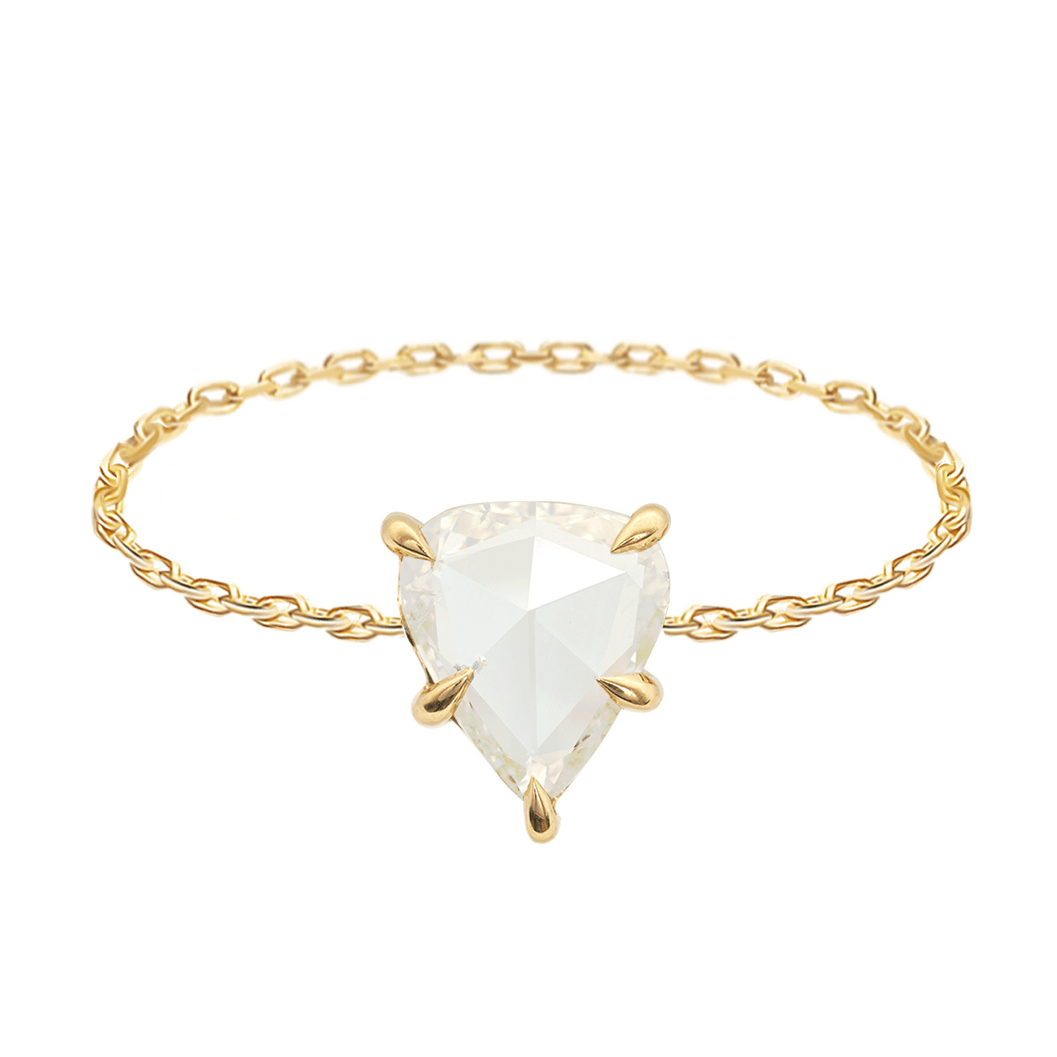 Rose Cut Pear Diamond Chain Ring 18k gold Stackable ring