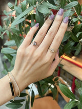 Rose Cut Pear Diamond Chain Ring 18k gold Stackable ring on hand