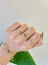 Rose Cut Tourmaline Petite Diamond Ring 14k gold stackable ring on model