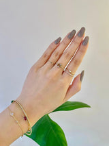 Rose Cut Tourmaline Petite Diamond Ring 14k gold stackable ring on model 2