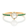 Round Rose Cut Diamond & Emerald Disco Ring 18k gold engagement ring 
