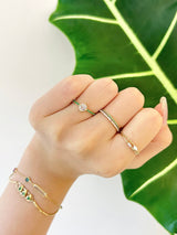 Round Rose Cut Diamond & Emerald Disco Ring 18k gold engagement ring on model