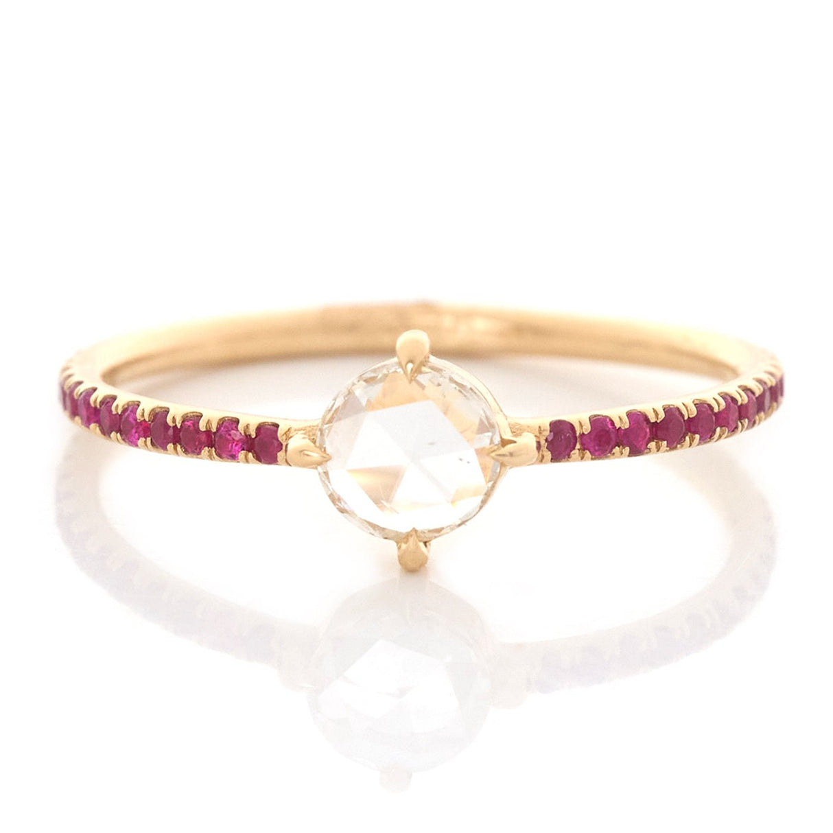 Round Rose Cut Diamond & Ruby Disco Ring 18k gold engagement ring 