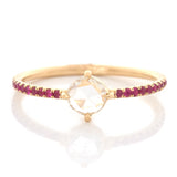 Round Rose Cut Diamond & Ruby Disco Ring 18k gold engagement ring 