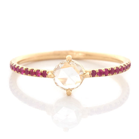Round Rose Cut Diamond & Ruby Disco Ring 18k gold engagement ring 