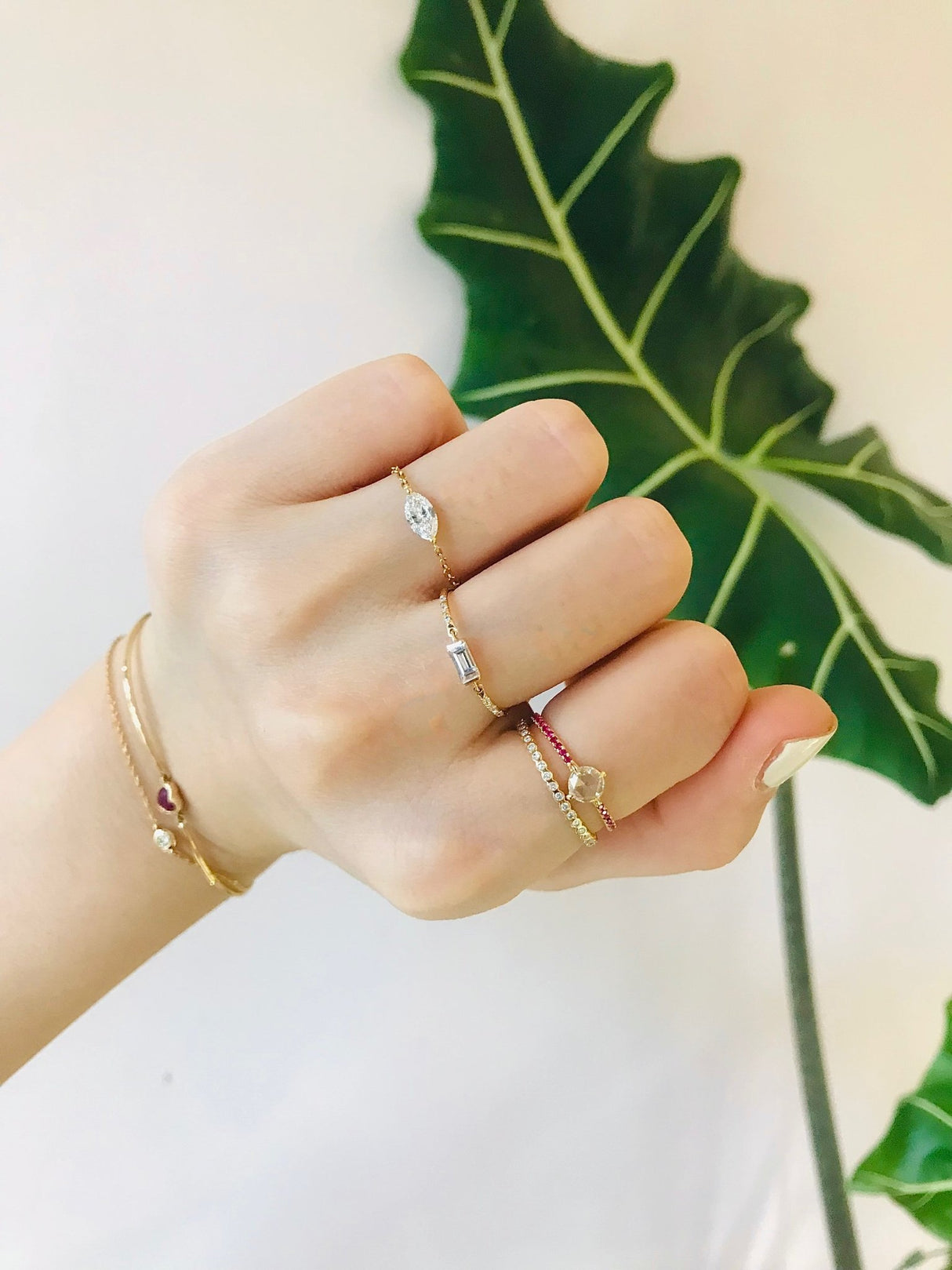 Round Rose Cut Diamond & Ruby Disco Ring 18k gold engagement ring on model