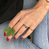 Royal Blue Sapphire Baguette Chain Ring 14k gold Stackable ring on model