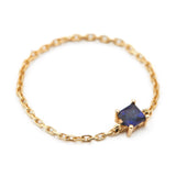 Royal Blue Sapphire Chain Ring 14k gold Stackable ring side view