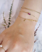 Rubellite Bar Bracelet 18k gold Stackable design on model 1