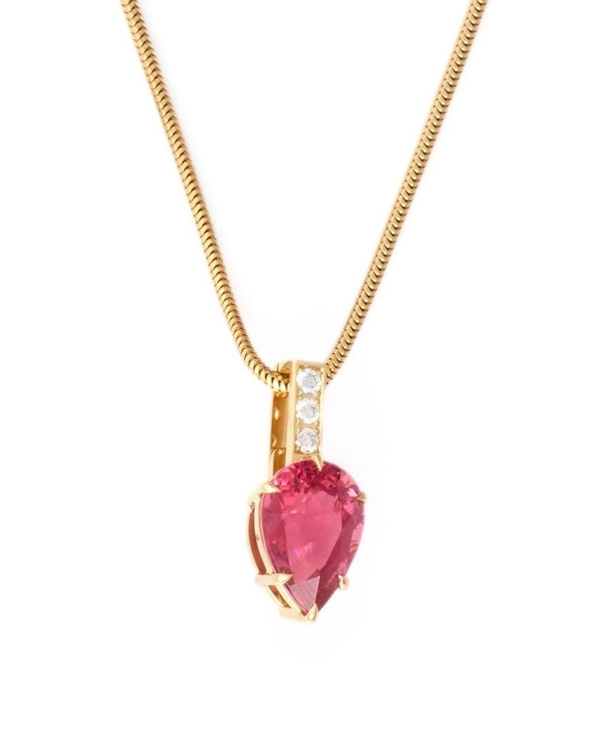 Rubellite & Diamond Arrow Pendant Necklace 18k gold handmade fine jewelry