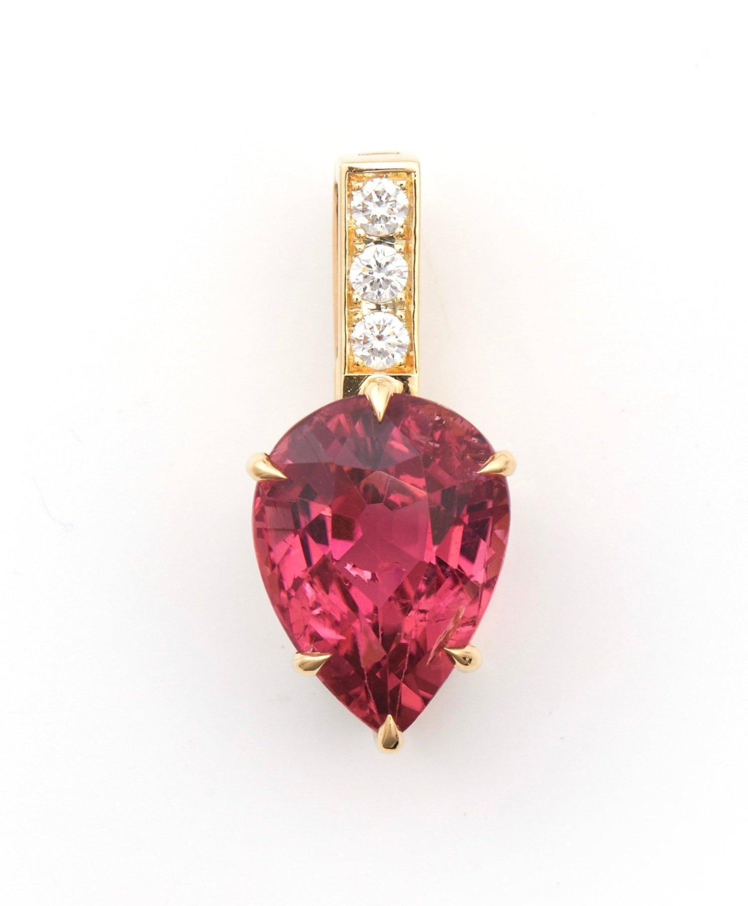 Rubellite & Diamond Arrow Pendant Necklace 18k gold handmade fine jewelry 3