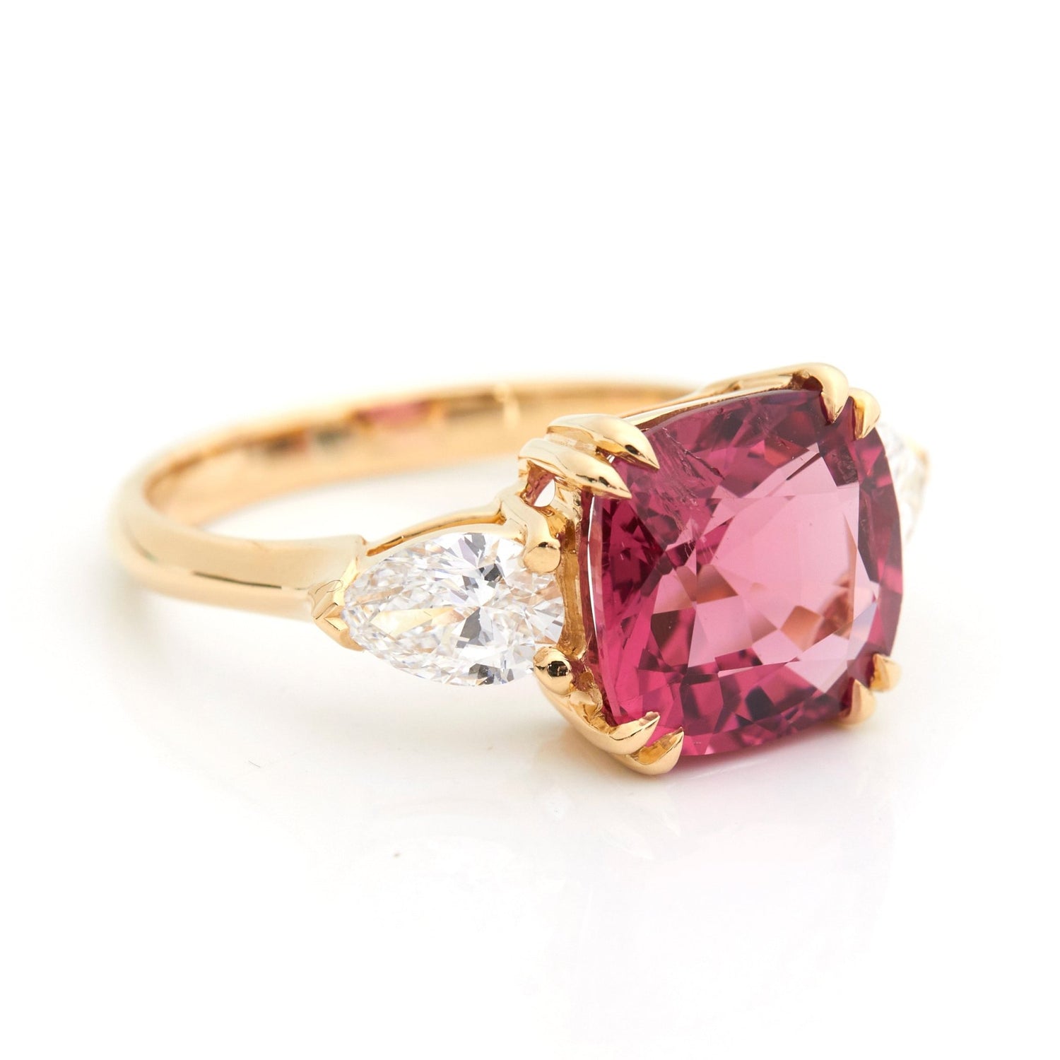 Rubellite & Diamond Eternal Ring 18k gold engagement ring side view