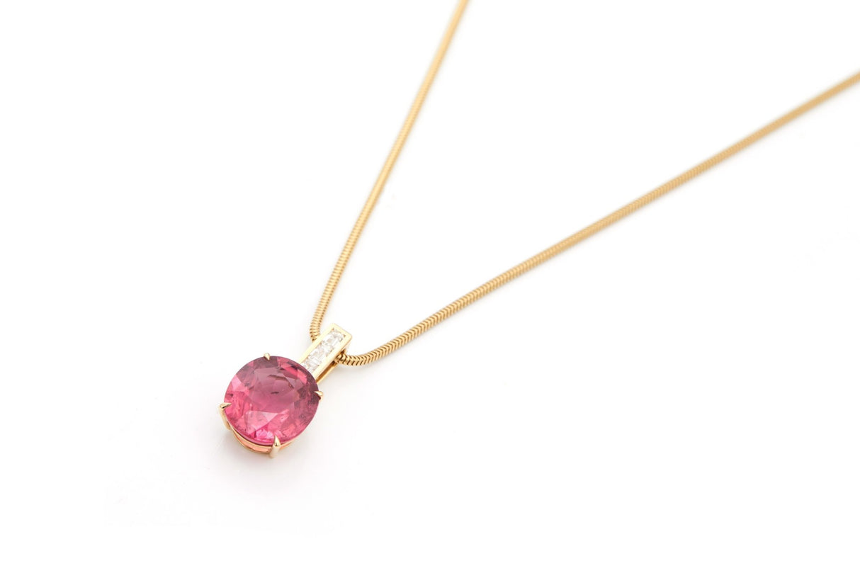 Rubellite & Diamond Supreme Pendant Necklace 18k gold handmade fine jewelry 3