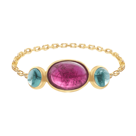 Rubellite & Indicolite Eos Chain Ring 18k gold Stackable ring