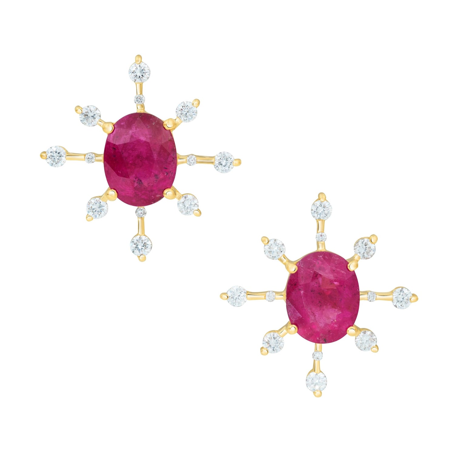 Rubellite Starburst Earrings 18K Gold Handmade Fine Jewelry