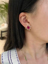 Rubellite Starburst Earrings on model