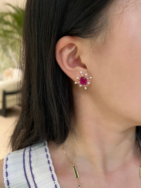 Rubellite Starburst Earrings on model