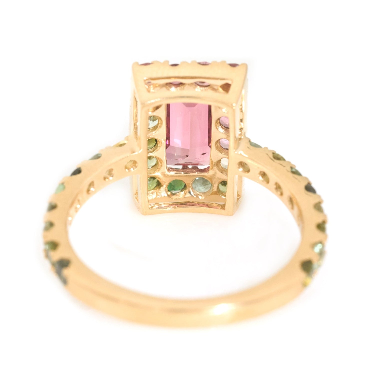 Rubellite Watermelon Candy Ring 18k gold engagement ring back view
