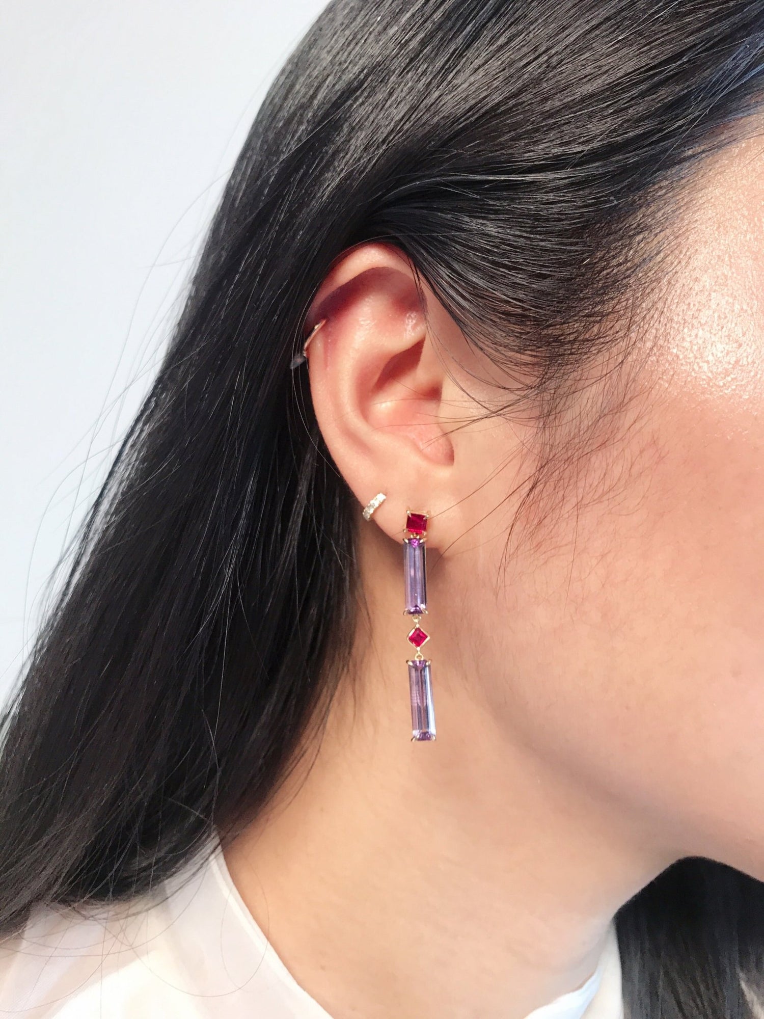 Ruby & Amethyst Cascade Bar Earrings