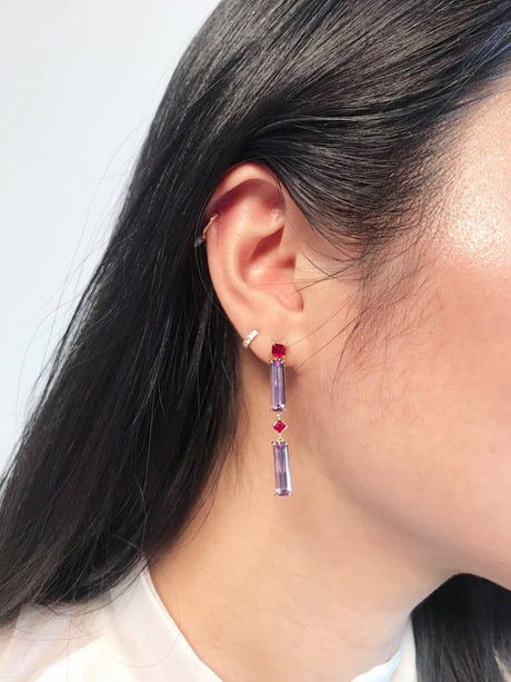 Ruby & Amethyst Cascade Bar Earrings