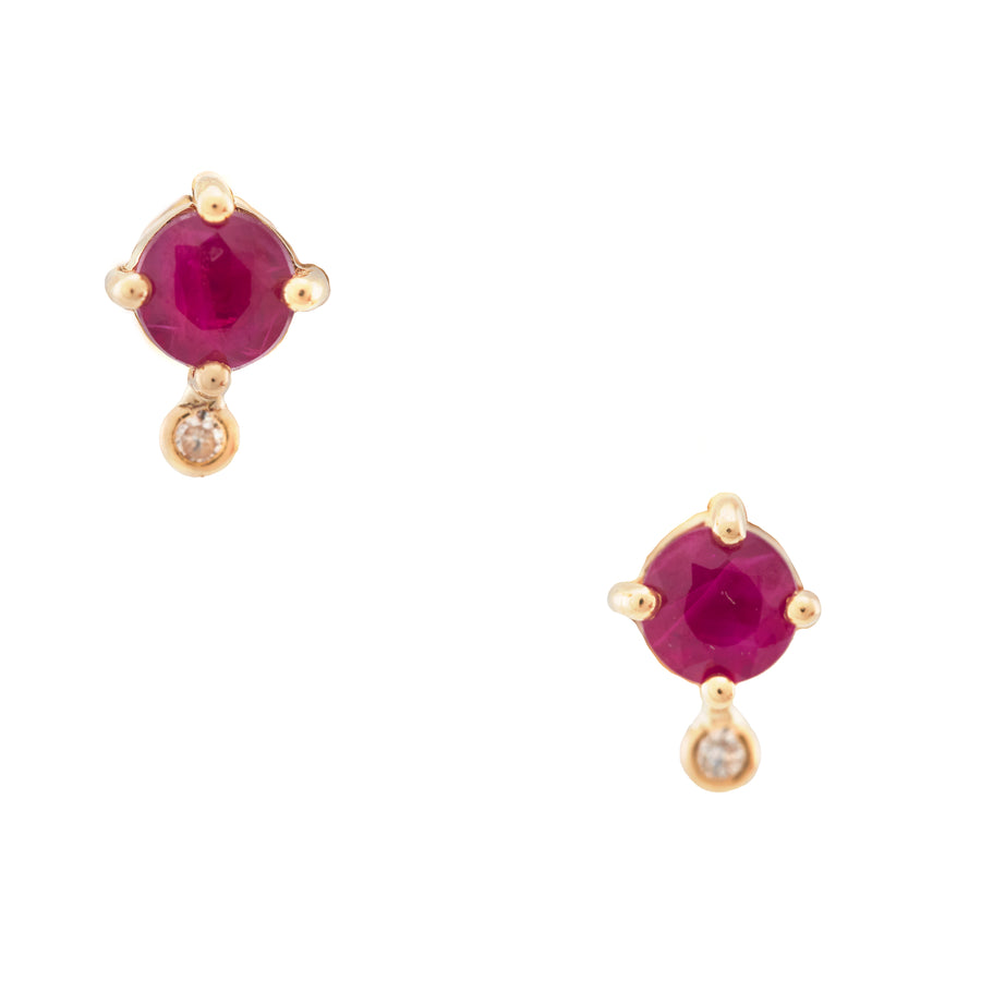 Emerald, ruby or sapphire & Diamond Dot Studs