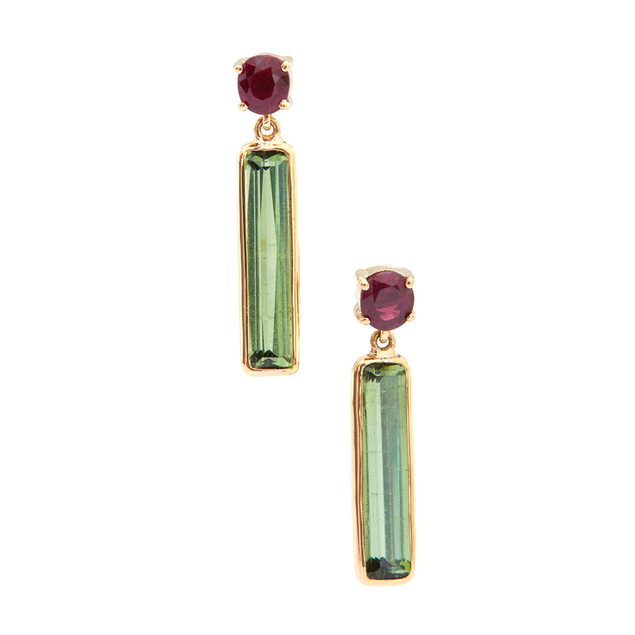 Ruby & Tourmaline bar earrings