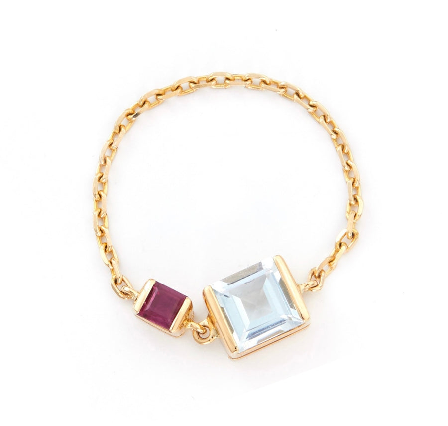 Ruby & Aquamarine Chain Ring