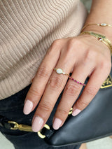 Ruby Baguette Infinite Ring 18k gold Stackable ring on model