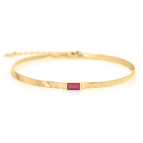 Ruby Bar Herringbone Bracelet 18k gold Stackable design 