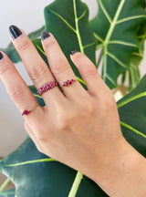 Ruby Cluster Chain Ring 14k gold Stackable ring on model